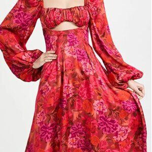 NWT FOR LOVE AND LEMONS FRONT CUTOUT NIKKI MIDI DRESS IN RED FLORAL